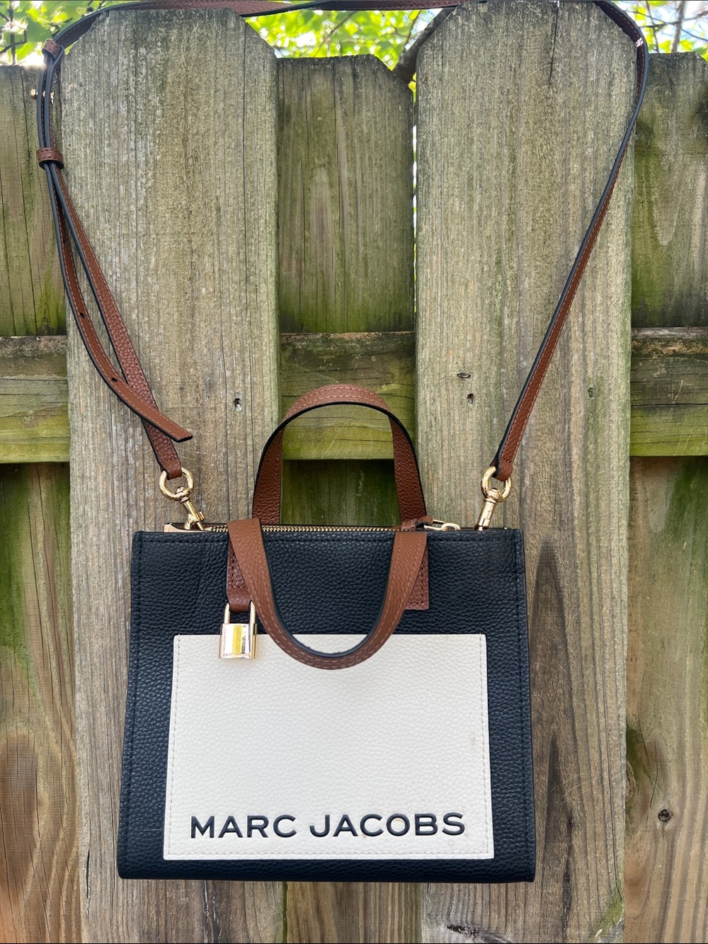 Marc Jacobs Black, White & Brown Structured Crossbody Tote New
